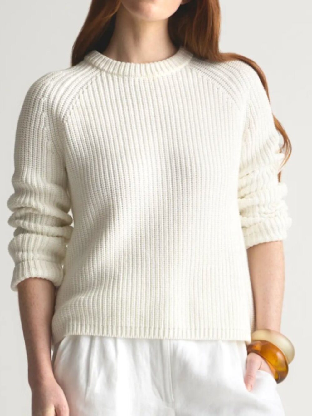 Quince  100% Cotton Ivory Ribbed Crewneck Sweater - Size S
